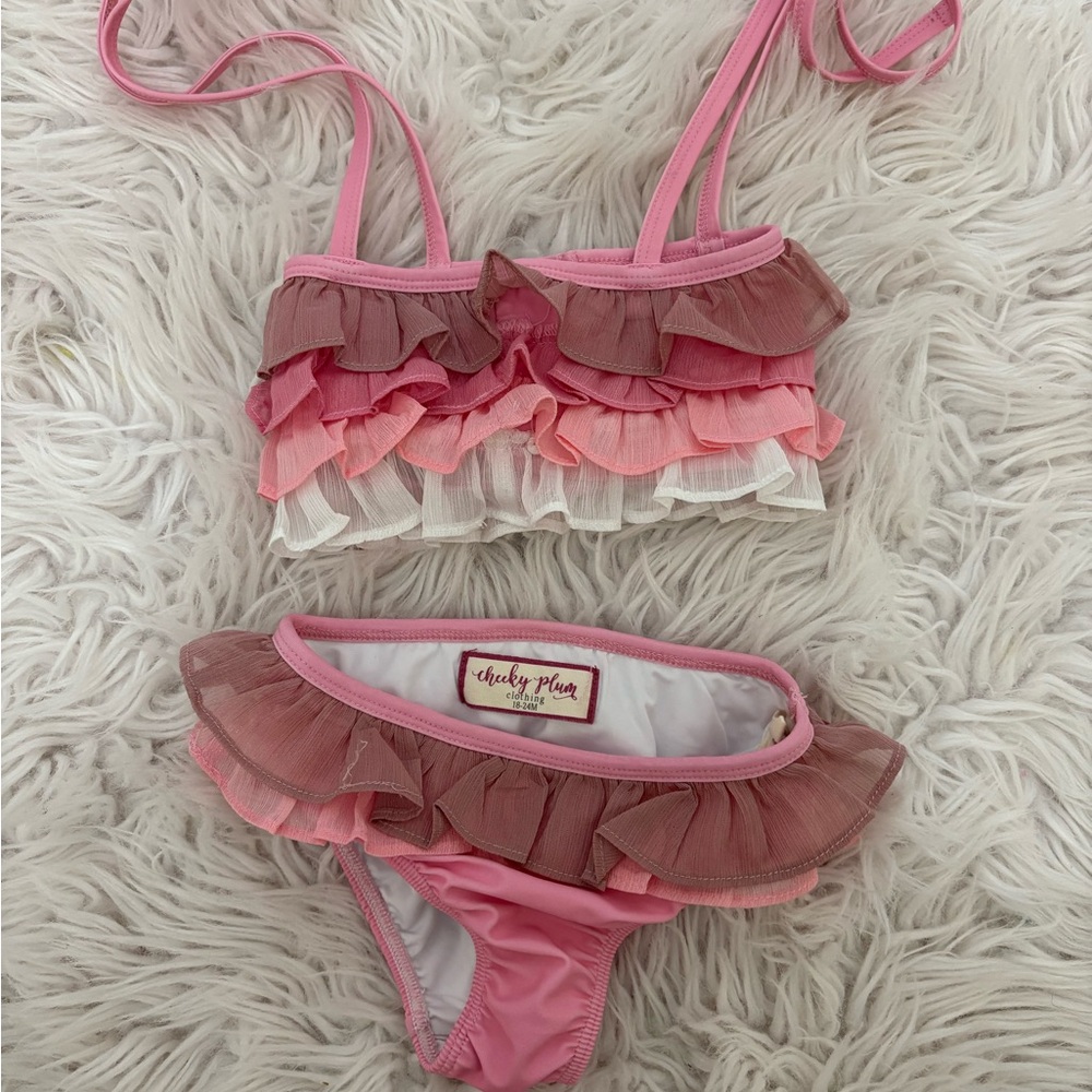 Cheeky Plum Pink and Brown Kids Swim Bikini